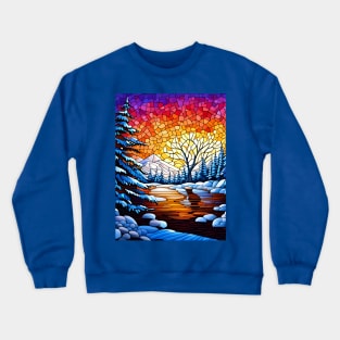 Stained Glass Snowy Winter Scene Crewneck Sweatshirt